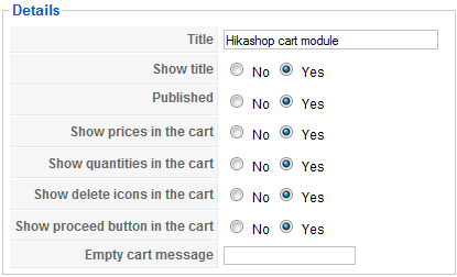 Cart module options