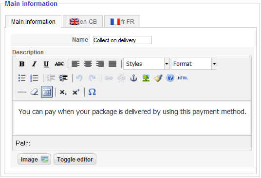 Collect on delivery payment Informations