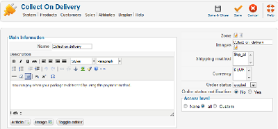 Collect on delivery payment method Edit