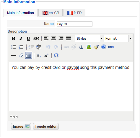 Paypal payment Informations