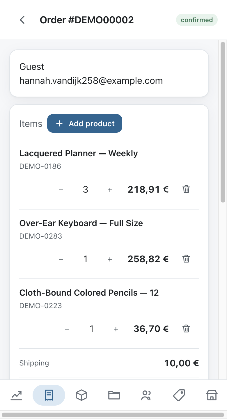 An order displayed on a phone in the HikaShop application