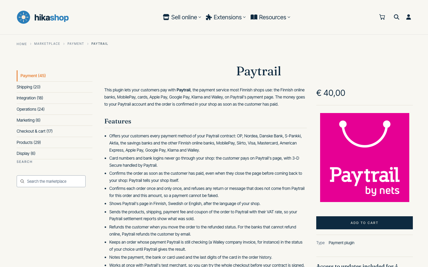 A product page of the new marketplace