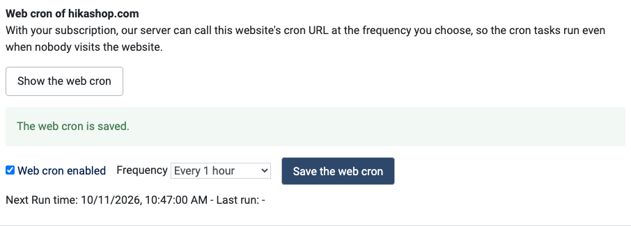 The web cron in the Cron tab