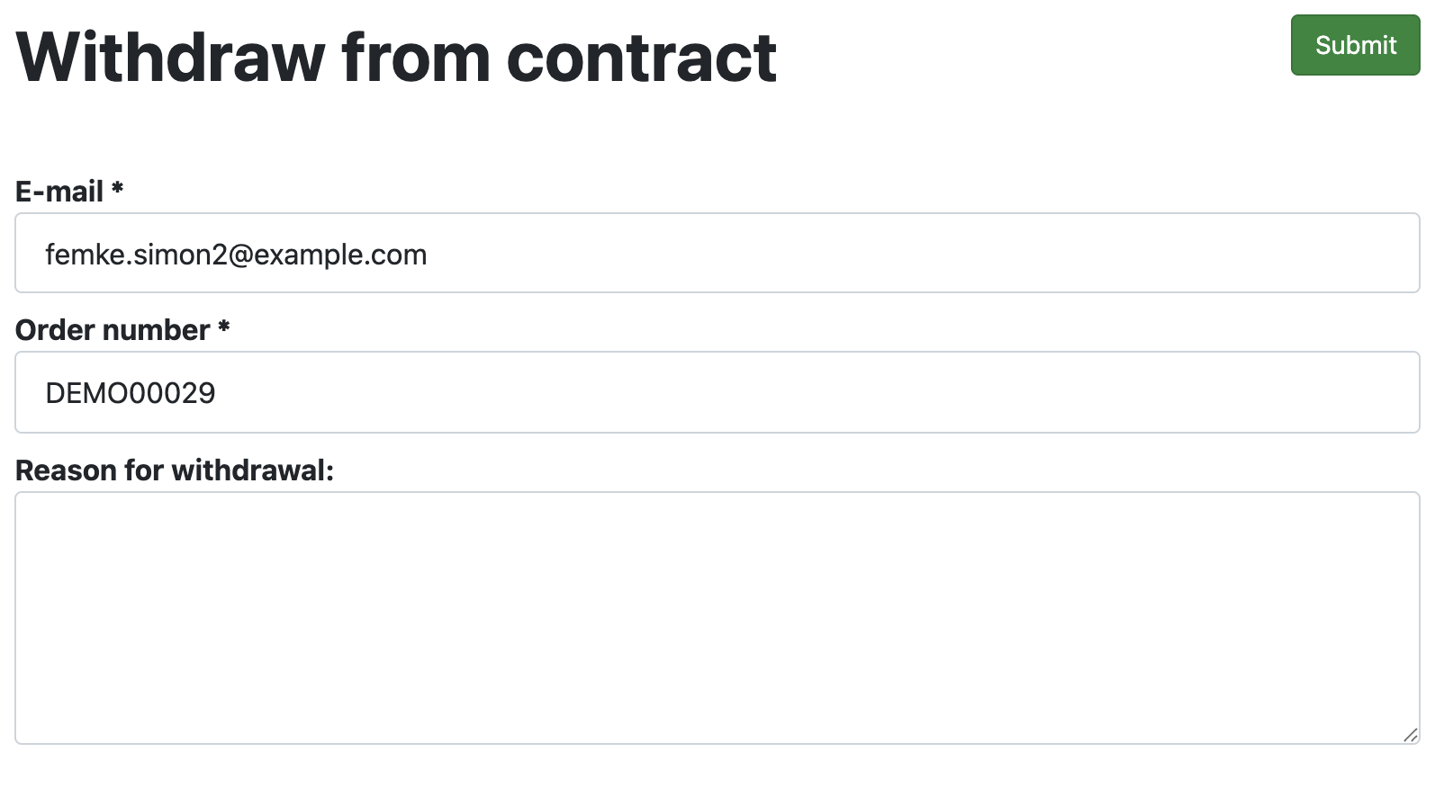 The withdrawal form of the storefront, where a customer picks the products they send back
