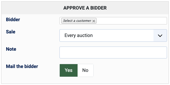 Approve a bidder by hand