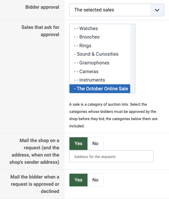 Bidder approval options