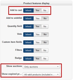 HikaAuction product listing options