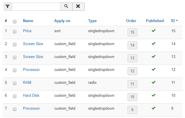 Filters Columns