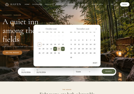 Haven template - Dates and guests search