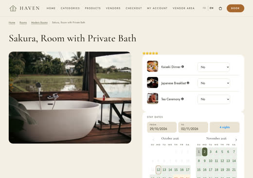 Haven template - Room page with the booking panel