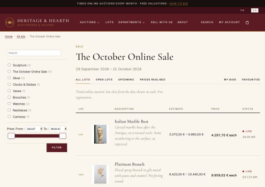 Heritage & Hearth template - A sale: the lot table