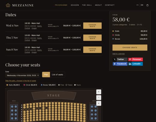 Mezzanine template - A show page with the seat plan