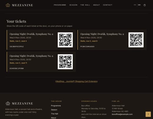 Mezzanine template - Tickets with their QR code in the customer's account