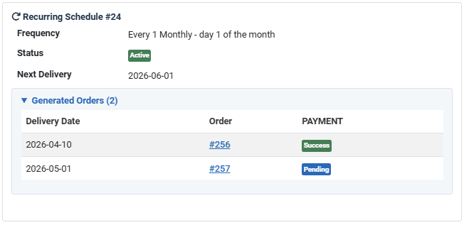Recurring schedule block on the order page