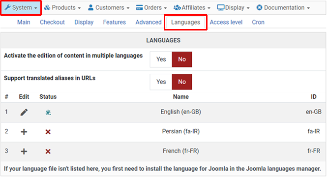 Hikashop Languages