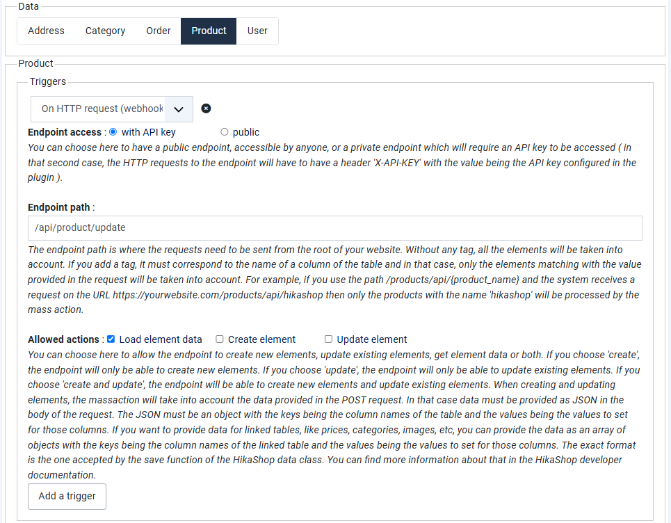 Webhook setup in HikaShop