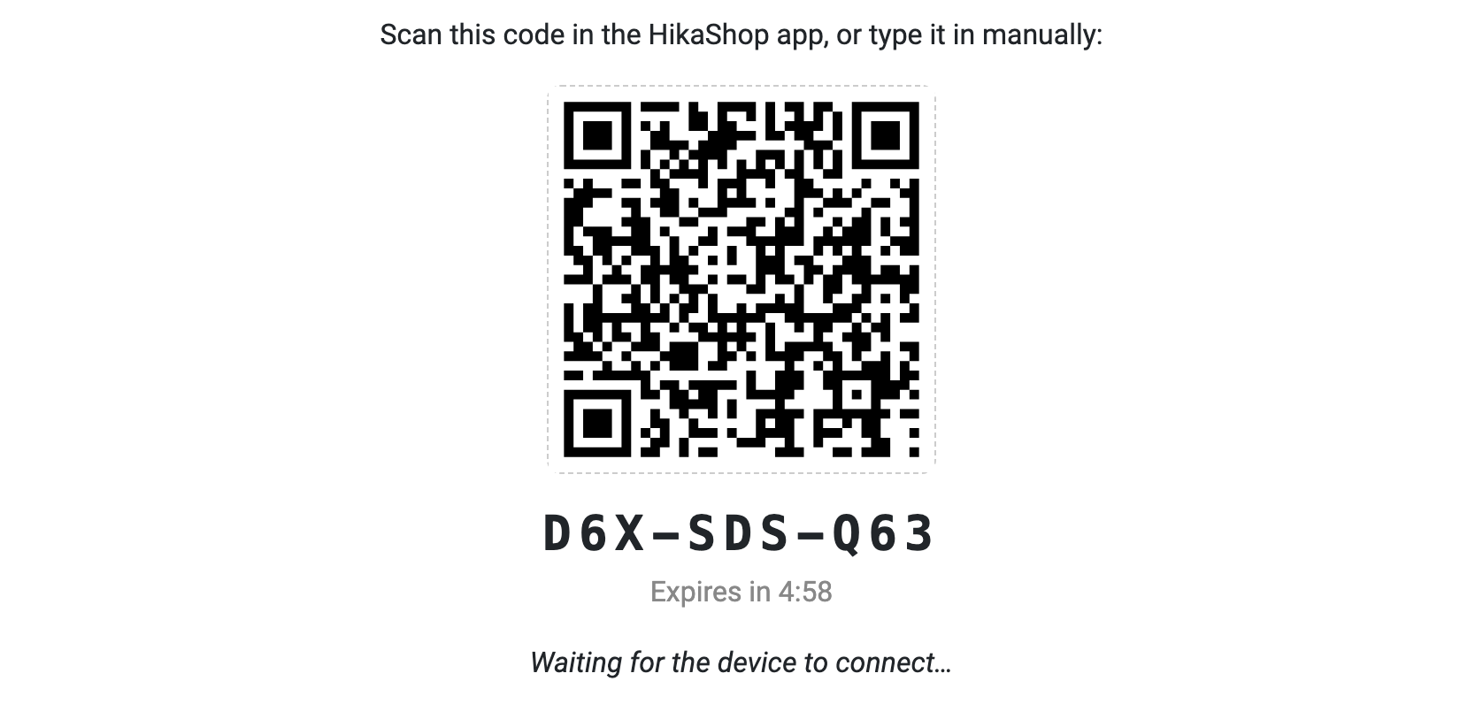 The pairing code and its QR code
