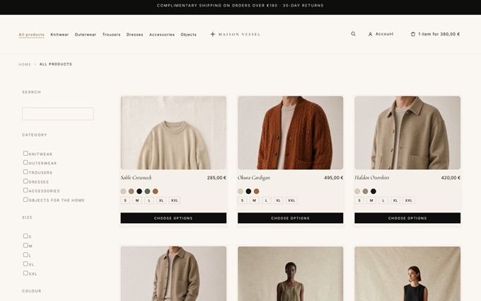 Vessel template - Product listing