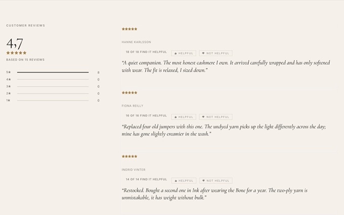 Vessel template - Customer reviews