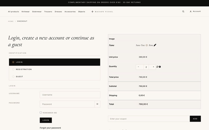 Vessel template - Checkout