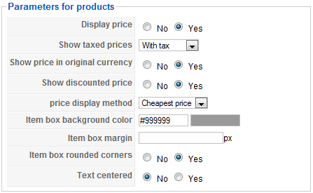 Cart products module options