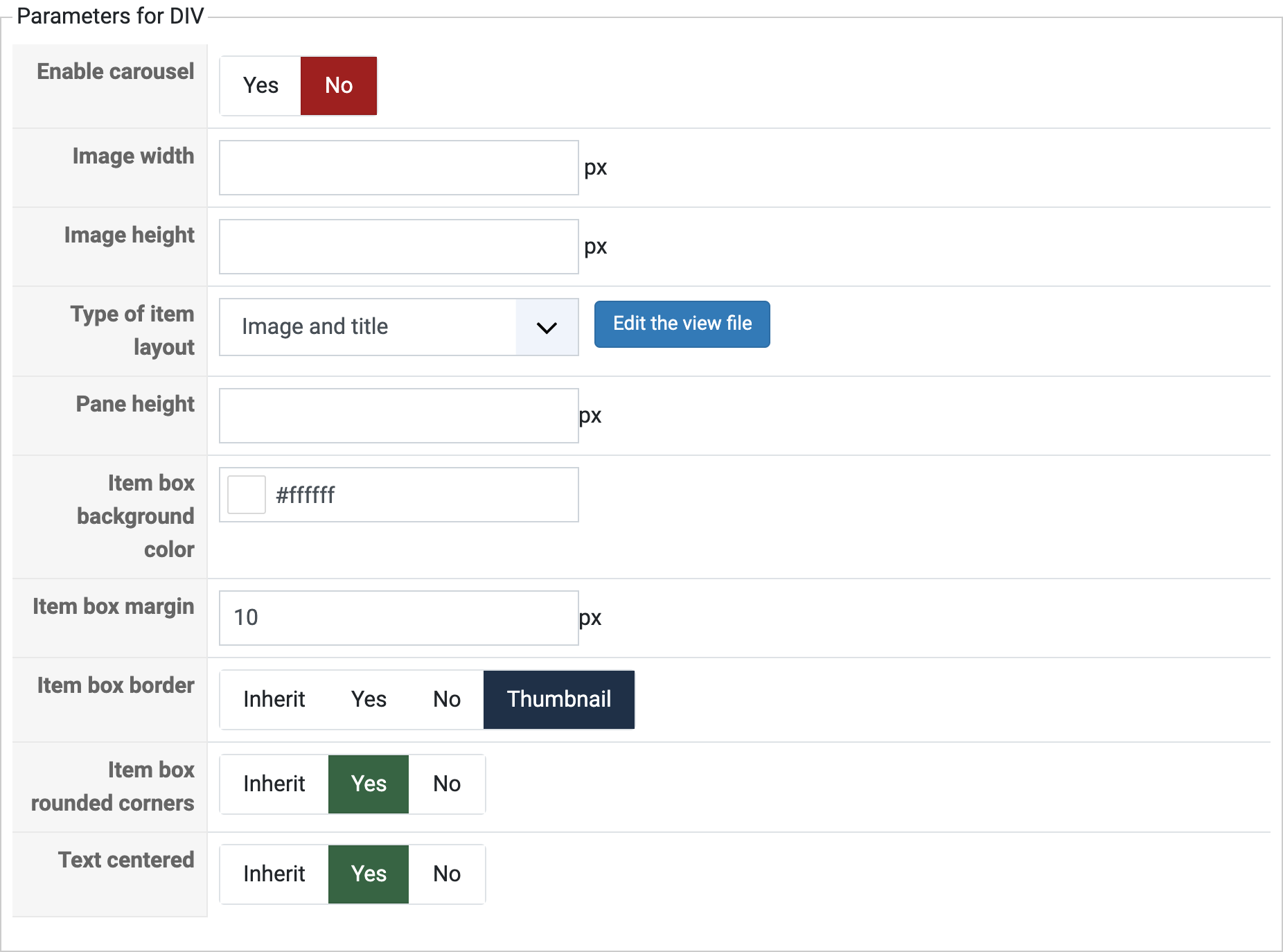 DIV options of a content module